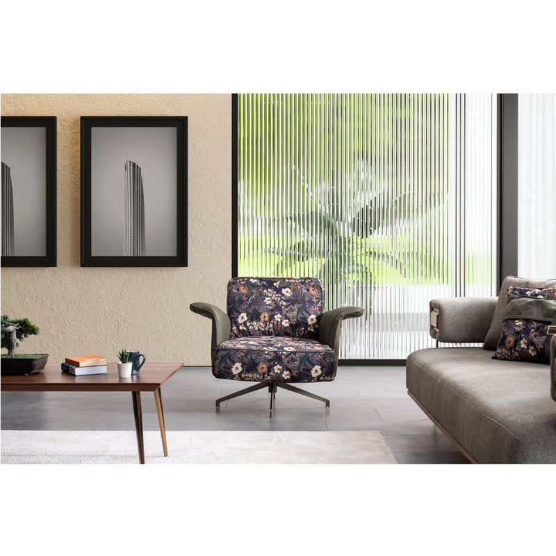 Fotoliu Bergere Arty Inev Asi Home, Floral, verde, lungime 104cm latime 91cm, Inaltime 80cm
