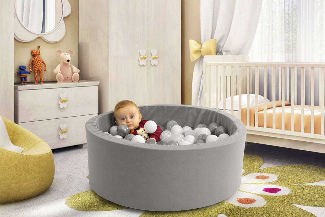 Loc de Joaca pentru Bebelusi Piscina cu 150 de Bile Asi Home Bubble Pops 150 - Grey 95% Bumbac |5% Elastan 85X85X30 cm