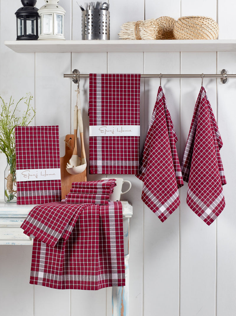 Set prosoape de Bucatarie (10 Bucati) Asi Home Küp - Claret Red Bumbac 45X65 cm