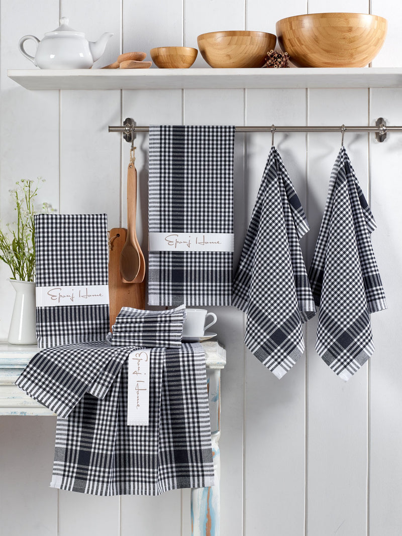 Set prosoape de Bucatarie (10 Bucati) Asi Home Pötikareli - Black Bumbac 45X65 cm