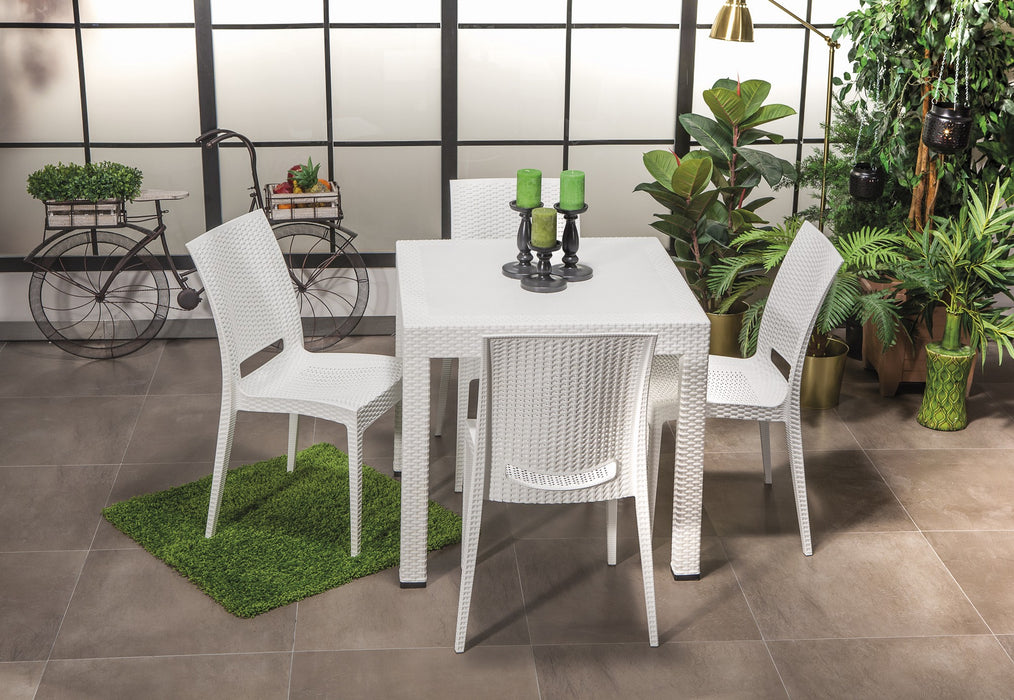 Set masă și scaune de grădină, 5 Piese Asi Home Rattan 80x80 Mic Masa Takimi - Alb