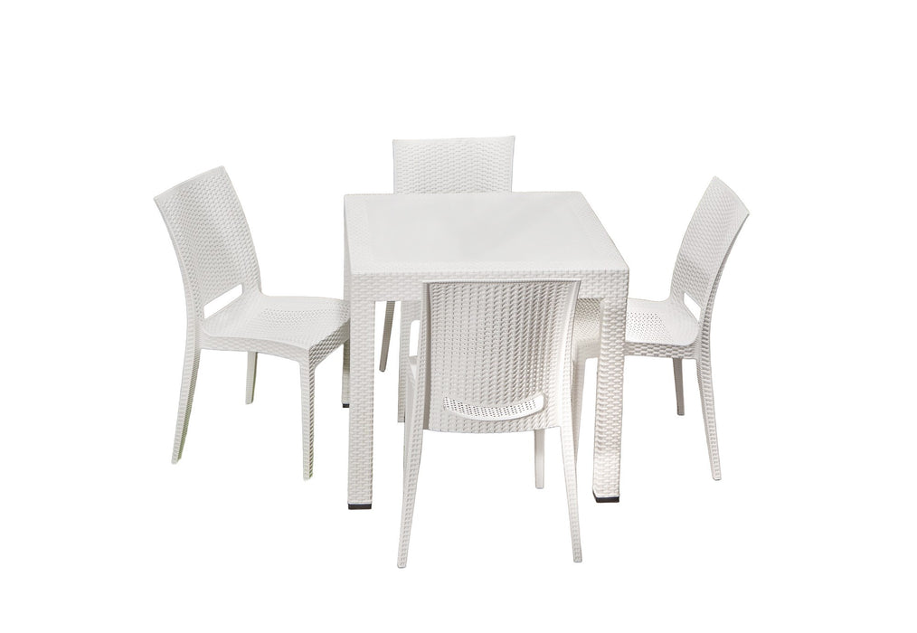 Set masă și scaune de grădină, 5 Piese Asi Home Rattan 80x80 Mic Masa Takimi - Alb