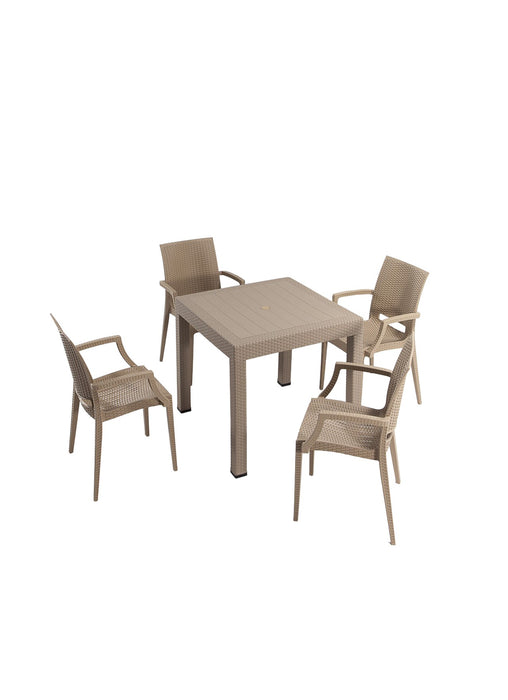 Set masă și scaune de grădină, 5 Piese Asi Home Rattan 80x80 Small Lux Masa Takimi - Cappucino