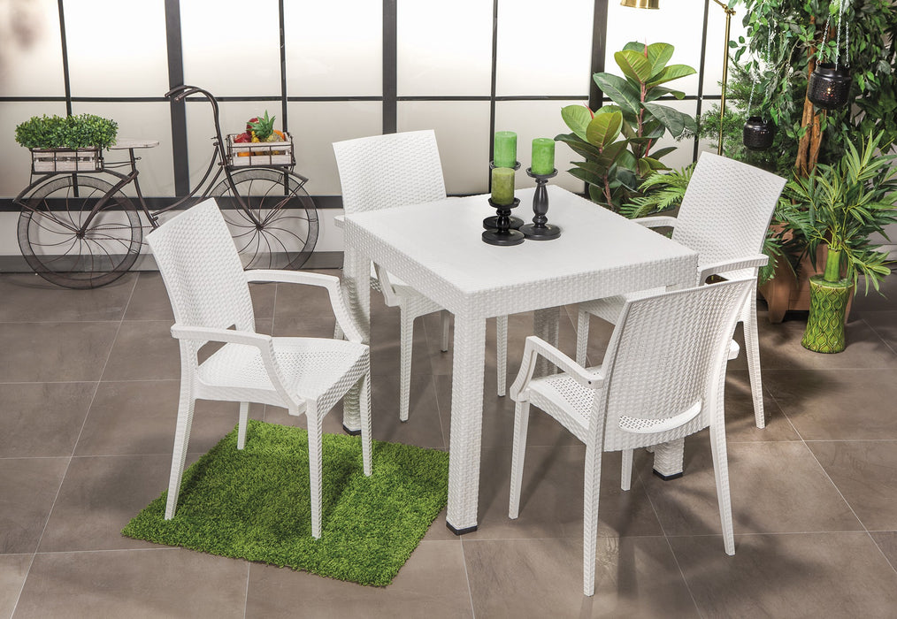 Set masă și scaune de grădină, 5 Piese Asi Home Rattan 80x80 Small Lux Masa Takimi - Alb