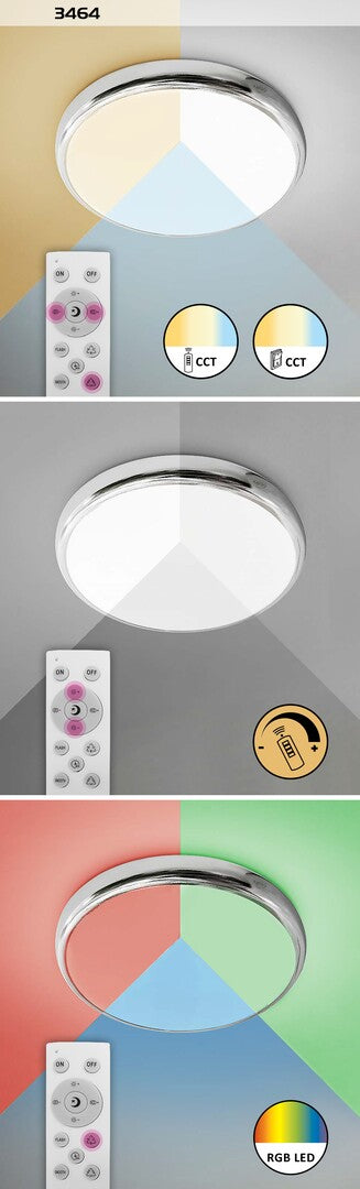 Plafonieră de baie Balthasar LED cu funcții multiple și telecomandă, 18W, IP44, Crom