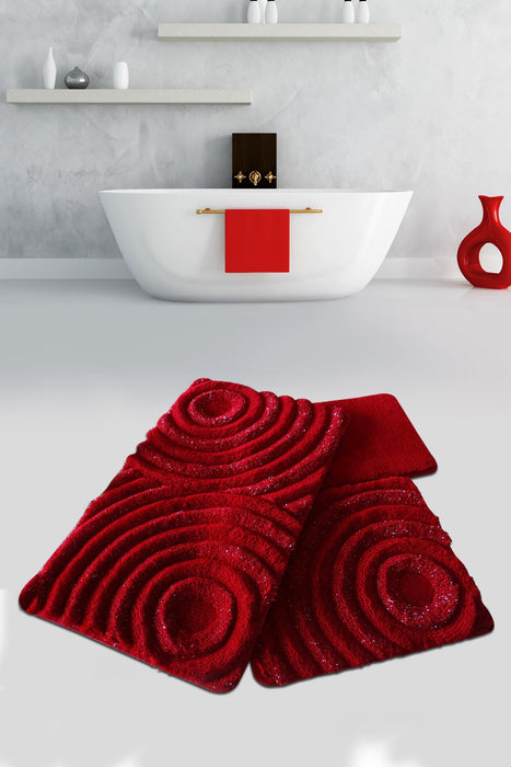 Set Covorase de baie (3 Bucati) Asi Home Wave - Red Acrilic  40|50|60X 60|60|100 cm