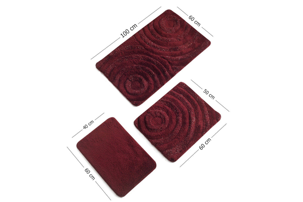 Set Covorase de baie (3 Bucati) Asi Home Wave - Red Acrilic  40|50|60X 60|60|100 cm