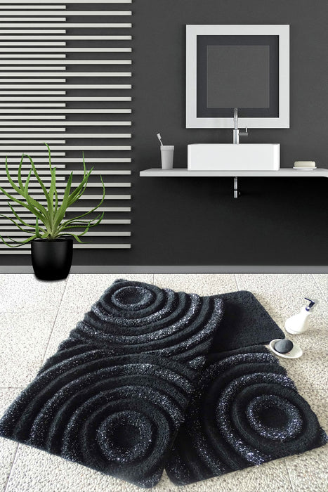 Set Covorase de baie (3 Bucati) Asi Home Wave - Black Acrilic  40|50|60X 60|60|100 cm