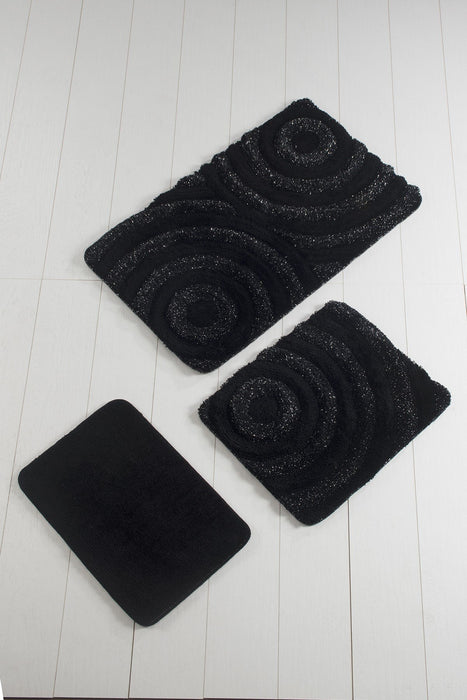 Set Covorase de baie (3 Bucati) Asi Home Wave - Black Acrilic  40|50|60X 60|60|100 cm