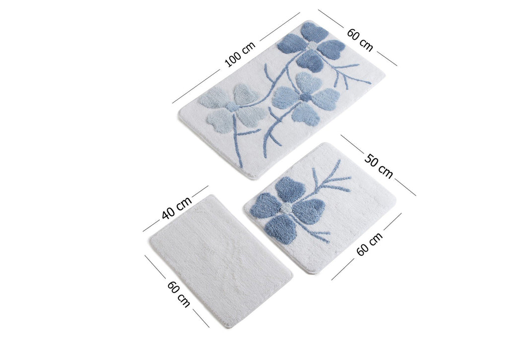 Set Covorase de baie (3 Bucati) Asi Home Kircicegi - Blue Acrilic  40|50|60X 60|60|100 cm