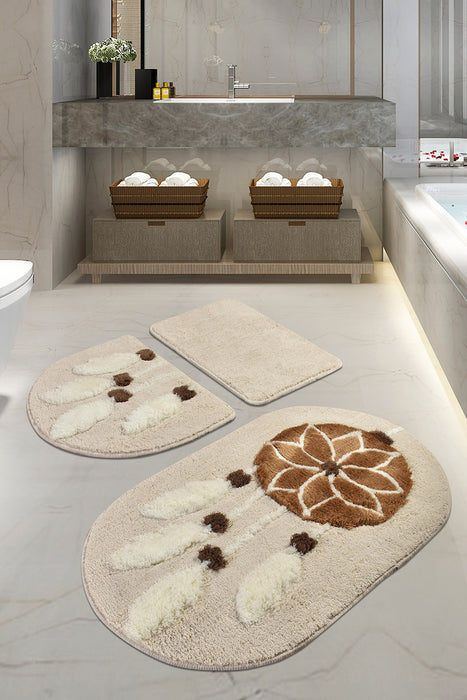 Set Covorase de baie (3 Bucati) Asi Home Rüya - Brown Acrilic  40|50|60X 60|60|100 cm