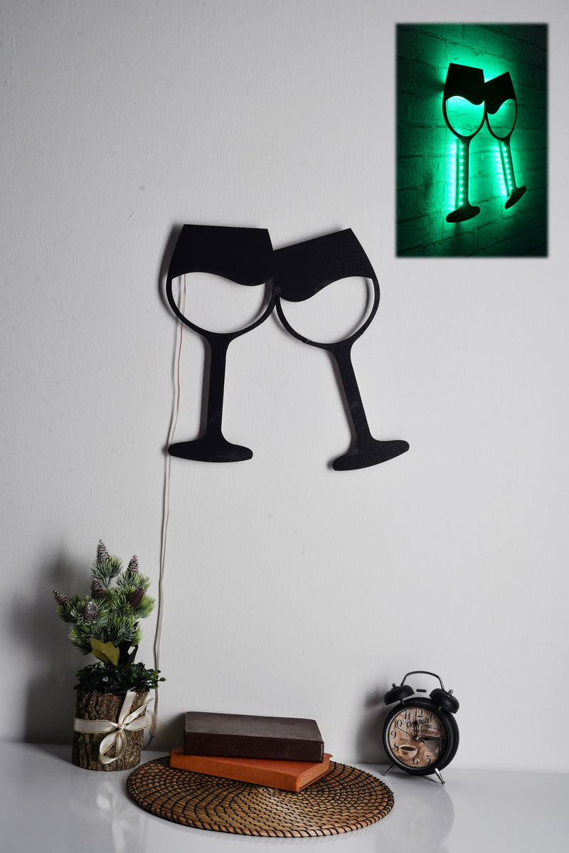 Decorațiune Perete Asi Home Wine Glasses, Verde, 37x40 cm
