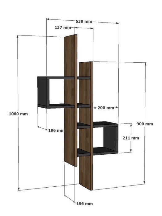 Raft de Perete Asi Home Emse - Oak, Anthracite PAL 20X54X108 cm