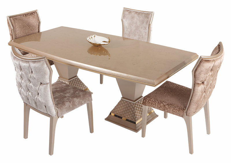 Scaun dining tapițat Asi Home ZEN Duo, catifea texturată + matlasată, picioare lemn, bej/maro