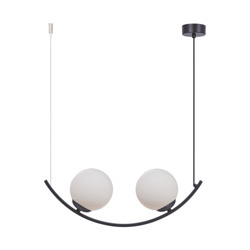 Lustra suspendata Wave 5012 2 x E14 MAX 8W L50 H100 metal corp negru abajur sticla alba