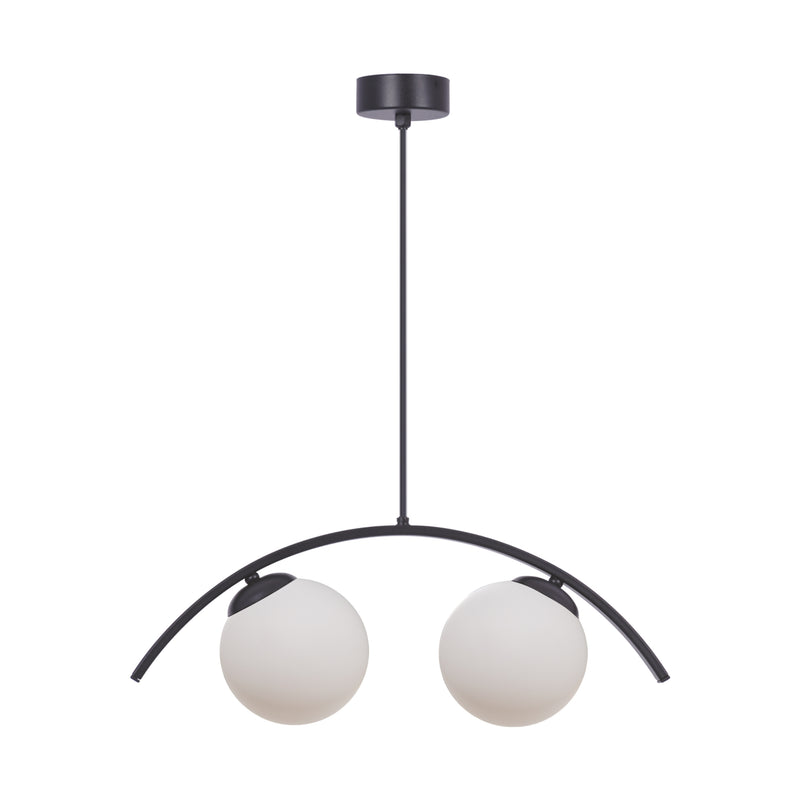 Lustra suspendata Wave 5013 2 x E14 MAX 8W L50 H95 metal corp negru abajur sticla alba