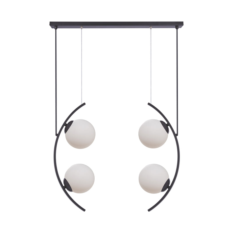 Lustra suspendata Helix 5016 4 x E14 MAX 8W L64 H90 metal corp negru abajur sticla alba
