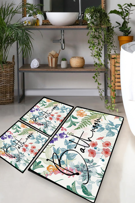 Set Covorase de baie (3 Bucati) Asi Home Green In Flower Poliester 50|60X60|100 cm