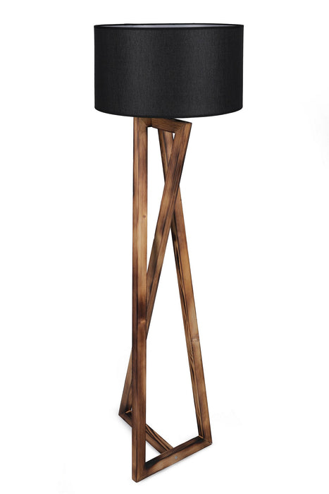 Lampadar Asi Home Maçka Yanık Ahşap Lambader Silindir Hasır Siyah Abajurlu Lemn Textil 46X46X166 cm