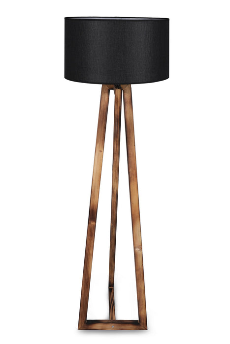 Lampadar Asi Home Maçka Yanık Ahşap Lambader Silindir Hasır Siyah Abajurlu Lemn Textil 46X46X166 cm