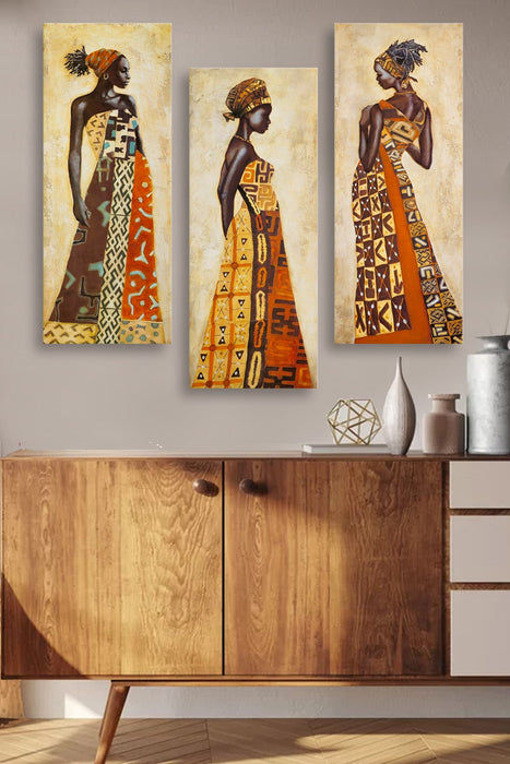 Set Tablouri Decorative Inramate MDF (3 Bucati) Asi Home African Woman MDF 20X50 cm