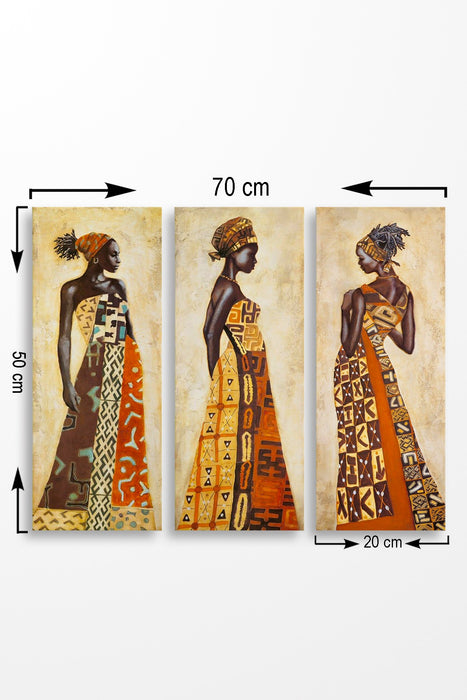 Set Tablouri Decorative Inramate MDF (3 Bucati) Asi Home African Woman MDF 20X50 cm