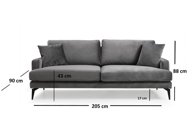 Canapea 3 Locuri Asi Home Papira 3-Grey  Lemn de Fag | PAL 90X205X88 cm