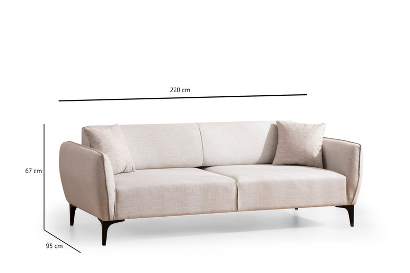 Canapea 3 Locuri Asi Home Belissimo - Off White  Lemn de Fag | PAL 95X220X67 cm