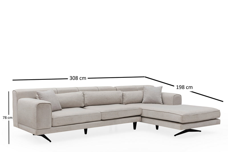Colțar Asi Home Jivago Corner Right (L2-Chl) - Beige  Lemn de Fag | PAL 100X308|198X78 cm