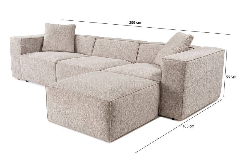 Colțar Asi Home Lora (L1-O1-1R-POUFFE ) - Mocha Lemn Carpen X303|193X65 cm