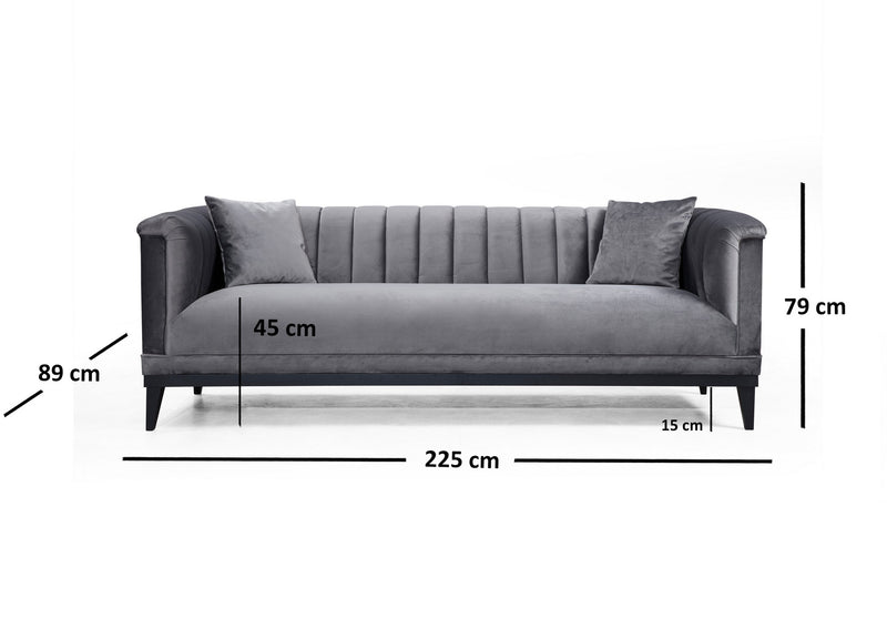 Canapea 3 Locuri Asi Home Trendy - Dark Grey  Lemn de Fag | PAL 89X225X79 cm