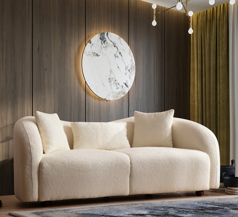 Canapea 2 Locuri Asi Home Venedik - Cream Lemn | Tesatura 91X190X76 cm