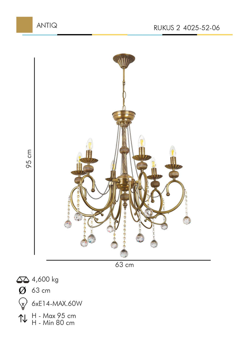 Lustra Moderna Rukus(2) Asi Home , 6xE14-60 W, Antiq