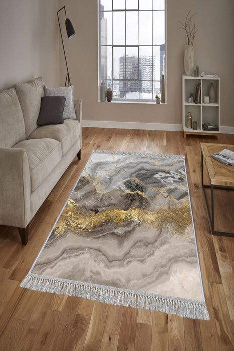 Covor Asi Home Tassels Abstract Golden Gray Tesatura Catifea Bumbac 120X180 cm