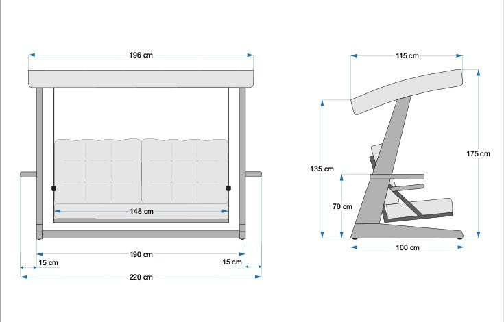 Leagan / Balansoar Triplu pentru Terasa / Gradina Asi Home Viva 2200 - Antracit