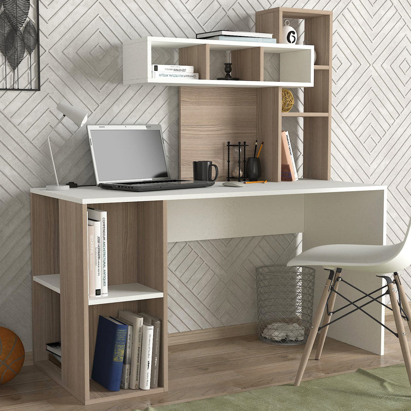 Birou și raft pentru carti Asi Home Coral - White, Cordoba PAL 60X140X154 cm