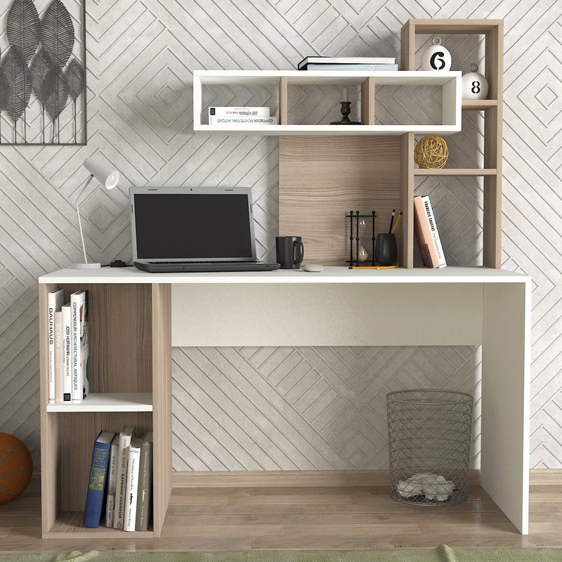 Birou și raft pentru carti Asi Home Coral - White, Cordoba PAL 60X140X154 cm