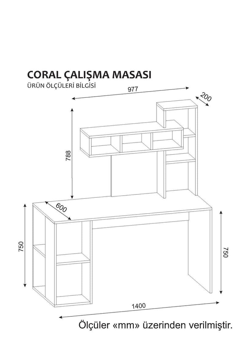 Birou și raft pentru carti Asi Home Coral - White, Cordoba PAL 60X140X154 cm
