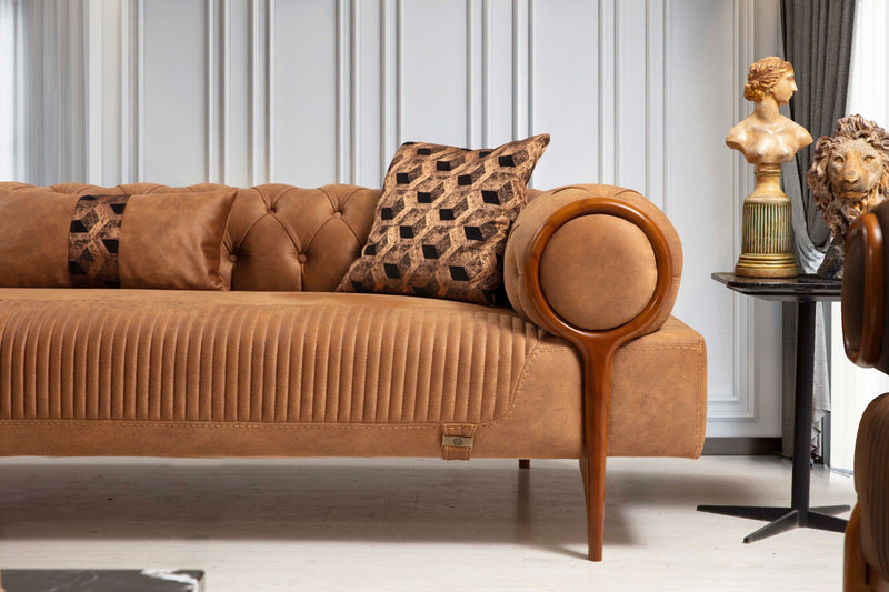 Canapea Rolex Inev Asi Home, Cognac, lungime 251cm, latime 102cm, inaltime 69cm