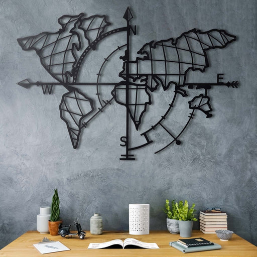 Accesoriu Iluminat Asi Home World Map Compass, Negru, 65x95 cm