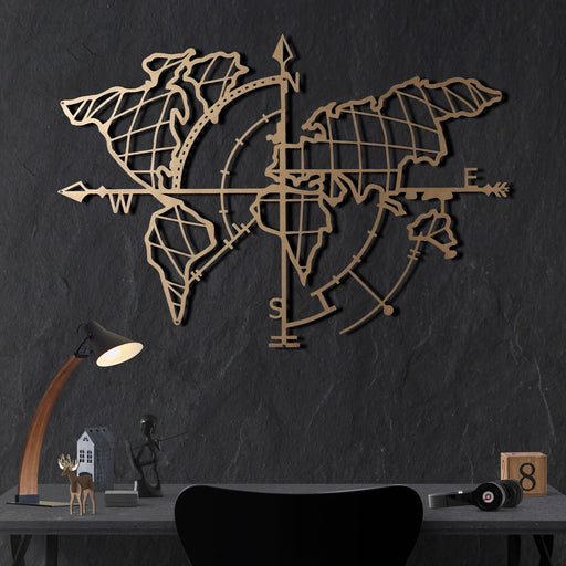 Accesoriu Iluminat Asi Home World Map Compass, Auriu, 65x95 cm