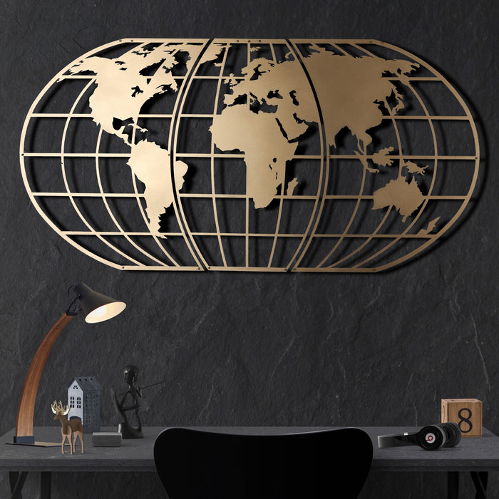 Decoratiune de Perete din Metal Asi Home World Map Globe - Gold Metal 120X60 cm