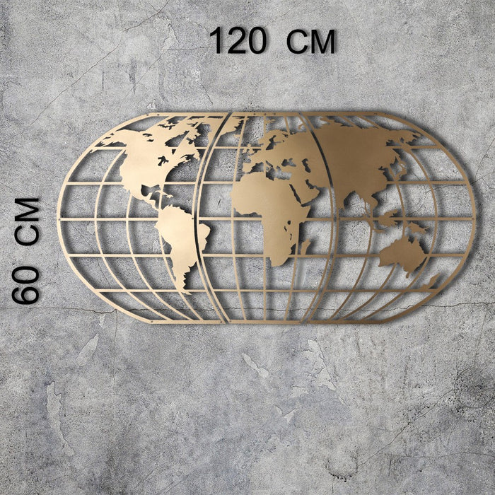 Decoratiune de Perete din Metal Asi Home World Map Globe - Gold Metal 120X60 cm