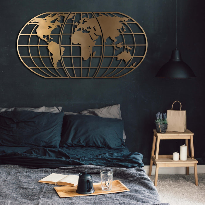 Decoratiune de Perete din Metal Asi Home World Map Globe - Gold Metal 120X60 cm