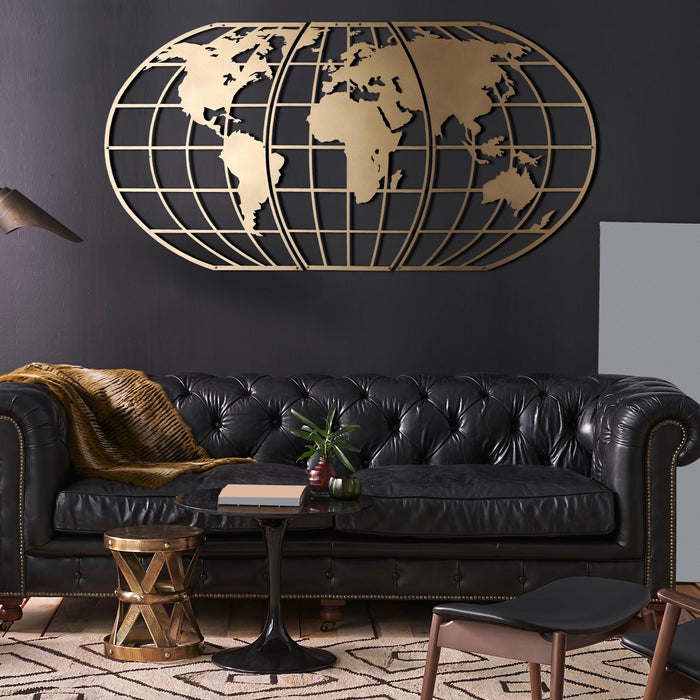 Decoratiune de Perete din Metal Asi Home World Map Globe - Gold Metal 120X60 cm