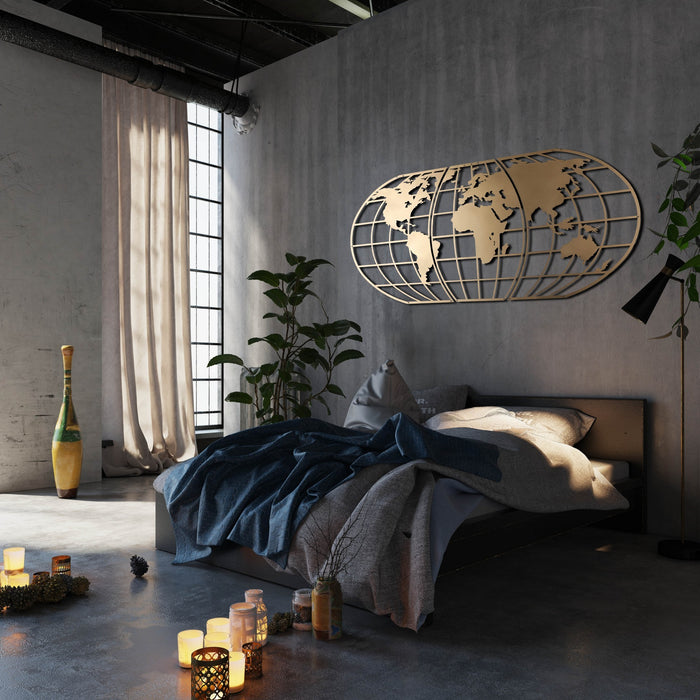 Decoratiune de Perete din Metal Asi Home World Map Globe - Gold Metal 120X60 cm