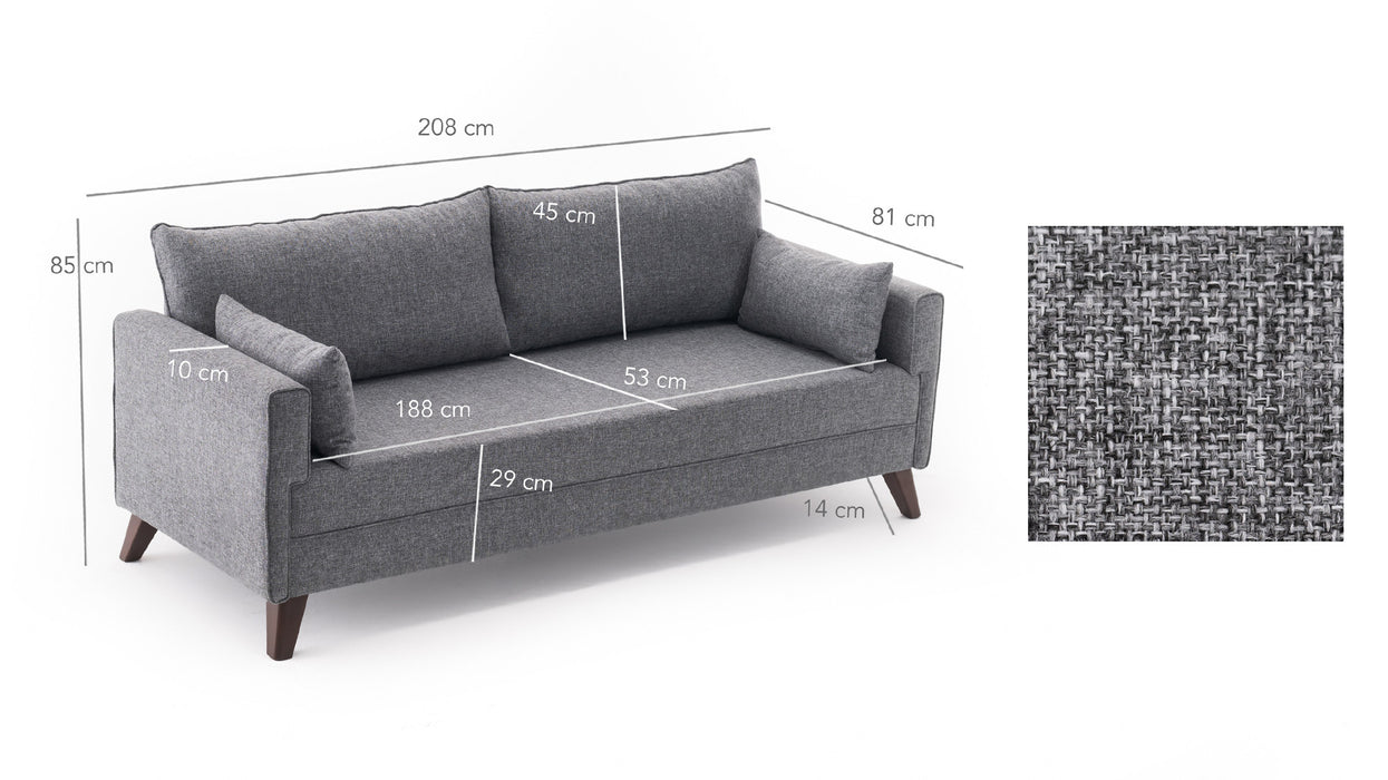 Canapea 3 Locuri Asi Home Bella Sofa 3- Grey Lemn | MDF 81X208X85 cm