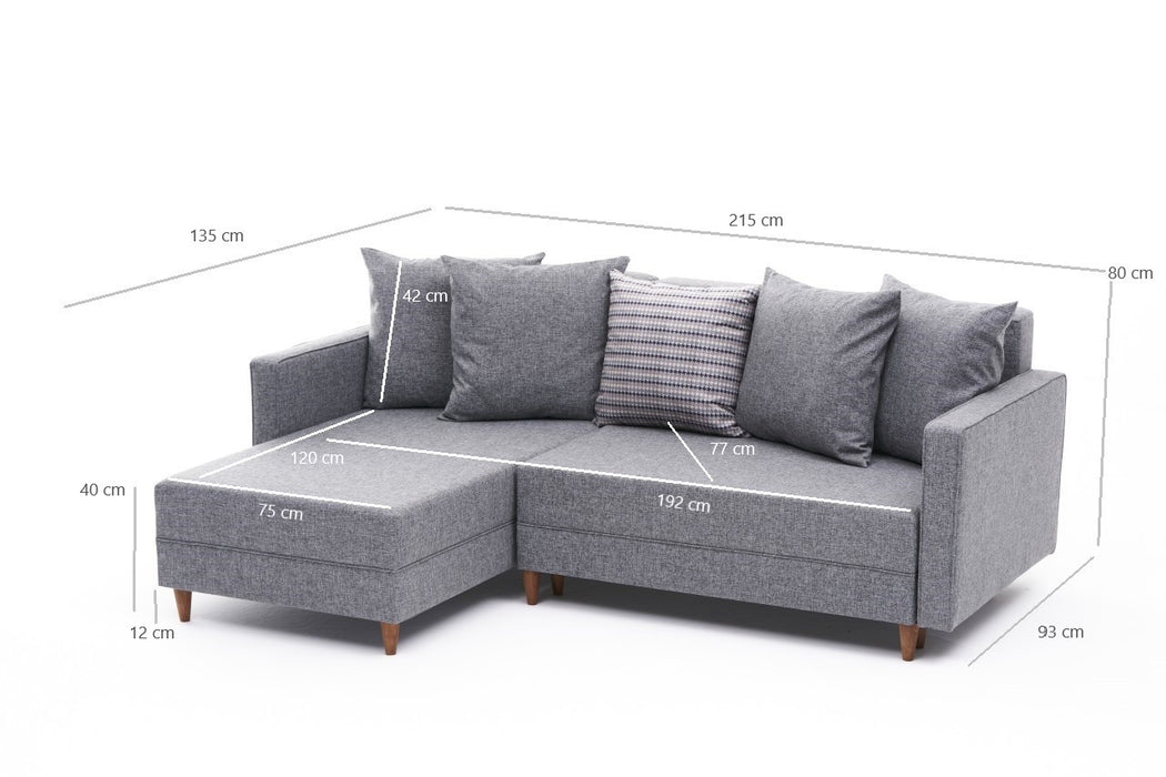 Colțar Extensibil Asi Home Aydam Stanga - Grey Lemn de Fag 215 |93X80 cm