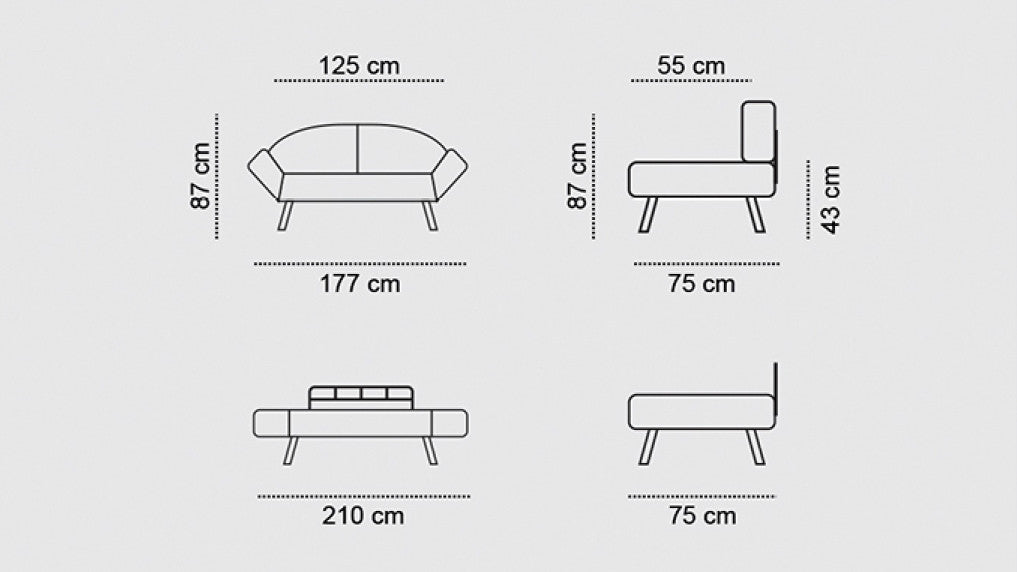 Canapea Extensibila cu 2 Locuri Asi Home Genzo - Petrol Blue Metal 75X177X87 cm