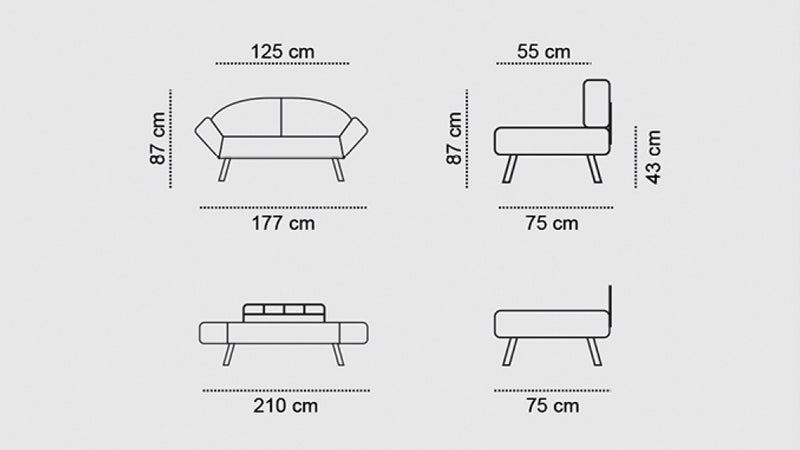 Canapea Extensibila cu 2 Locuri Asi Home Genzo - Petrol Blue Metal 75X177X87 cm